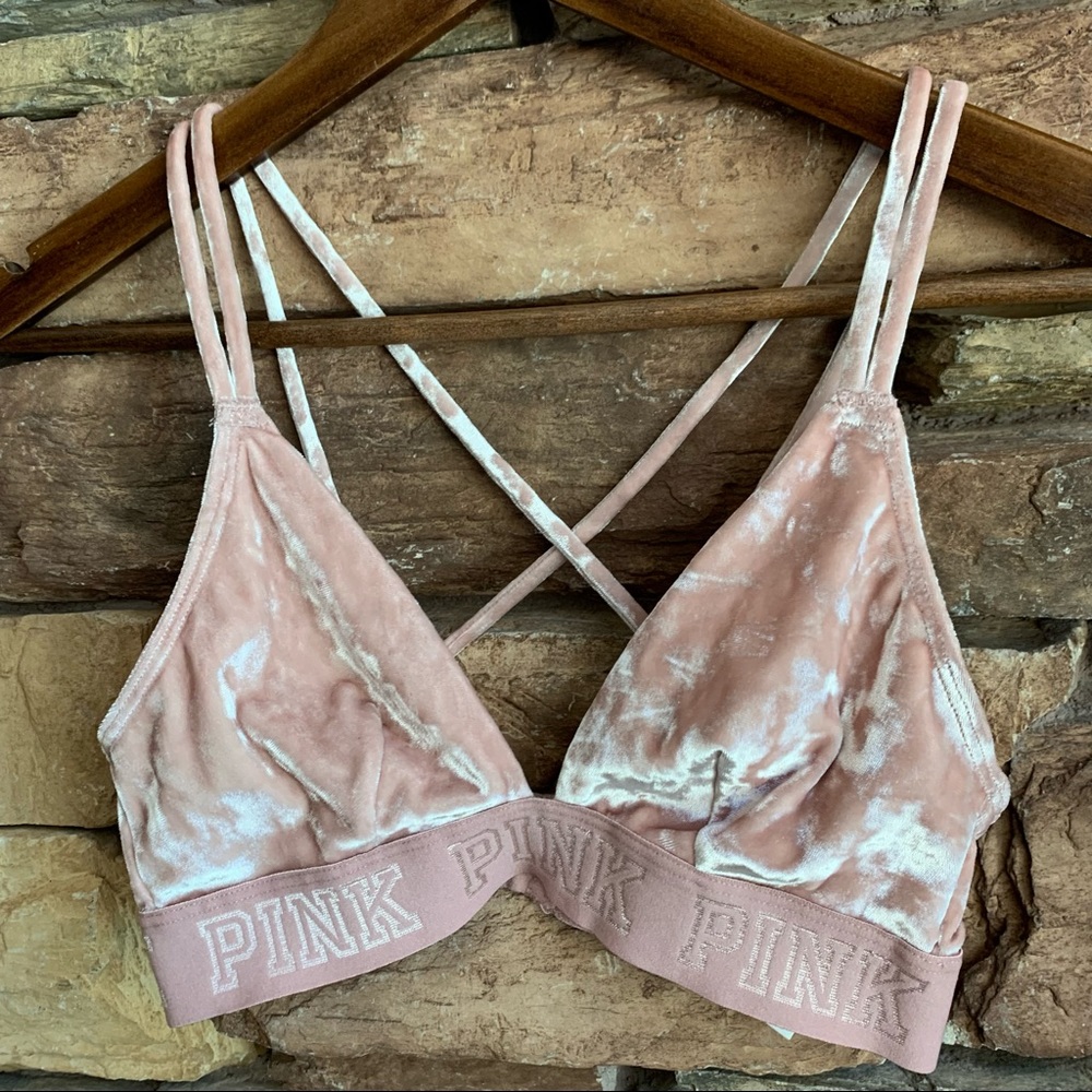 PINK Velvet Velour Bralette Bra XS